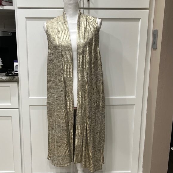 Expresso Long Gold Shine Vest with Pockets 97% Poly 3% Spandex Med or Large - Picture 3 of 16